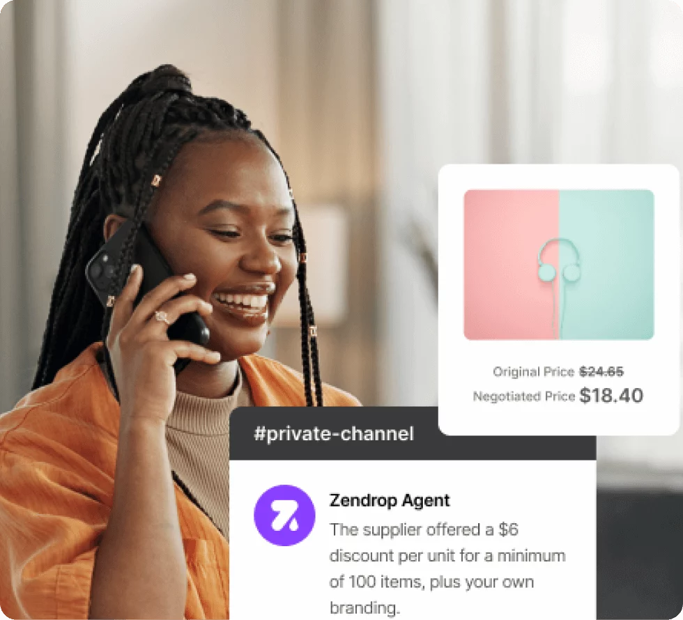 Zendrop agent sourcing a product for a dropshipper
