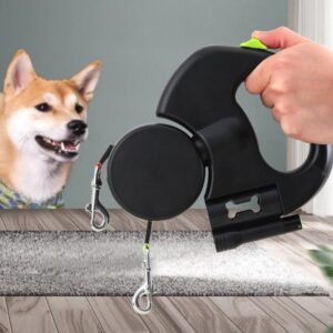 No-tangle double dog walking leash with lights